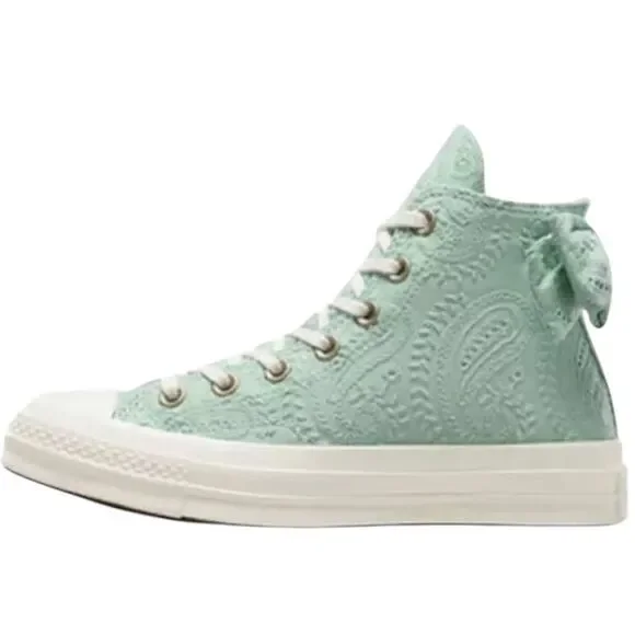 NEW Women's Converse Chuck 70 Bow Mint Green Embroidered Floral Paisley Sneakers - Picture 2 of 8